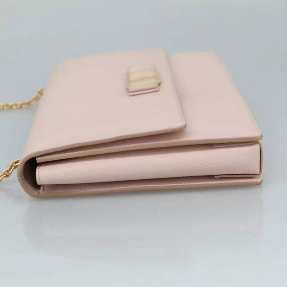 Salvatore Ferragamo Chain Shoulder Bag Leather Pink Gold Auth - Picture 6 of 14